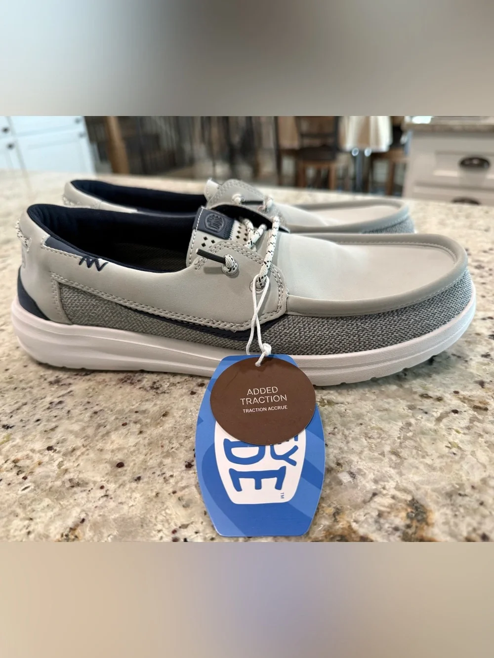 HEYDUDE Welsh Grip Classic Mesh Men's Boat Shoe - Grey/Navy